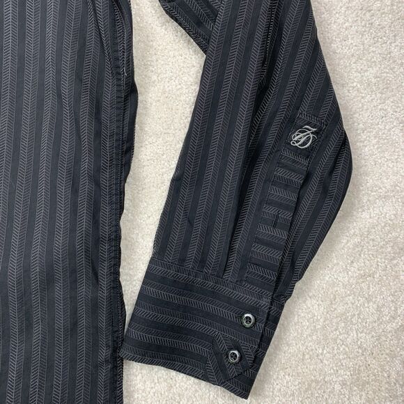 7 Diamonds Shirt Men XXL Button Up Long Sleeve Black Striped - Picture 5 of 14